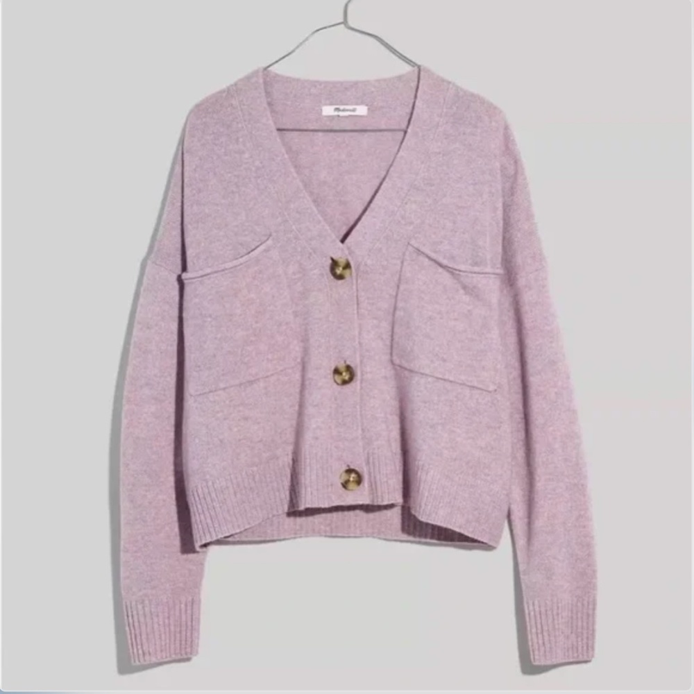madewell purple v neck button cardigan with pockets